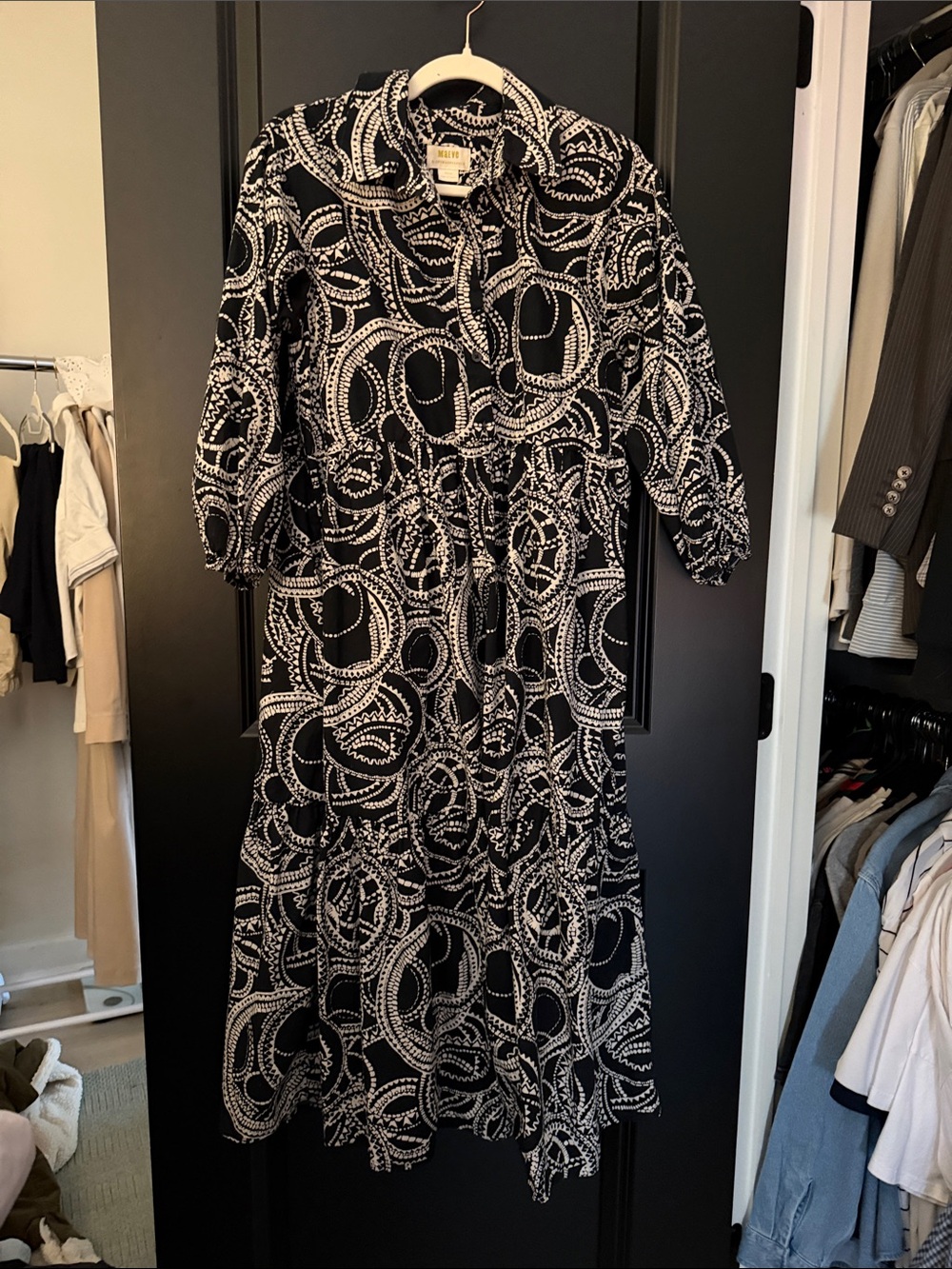 Anthropologie Black and White Printed Maxi Dress
